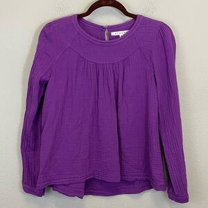 XIRENA Ensley Top Purple Gauze Cotton Long Sleeve Crewneck Blouse Size‎ XS